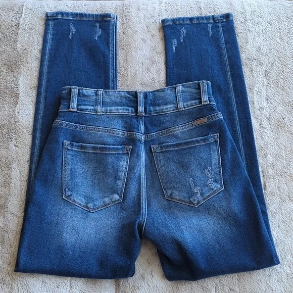 KanCan Medium Wash High Rise Distressed Double Button Skinny Blue Jeans Size 25 - Picture 5 of 5